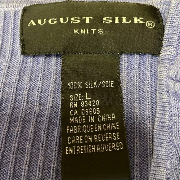 August Silk 100% Silk Women's Blue Rib Knit Short Sleeve Tee T-shirt Top Size L - Picture 3 of 3